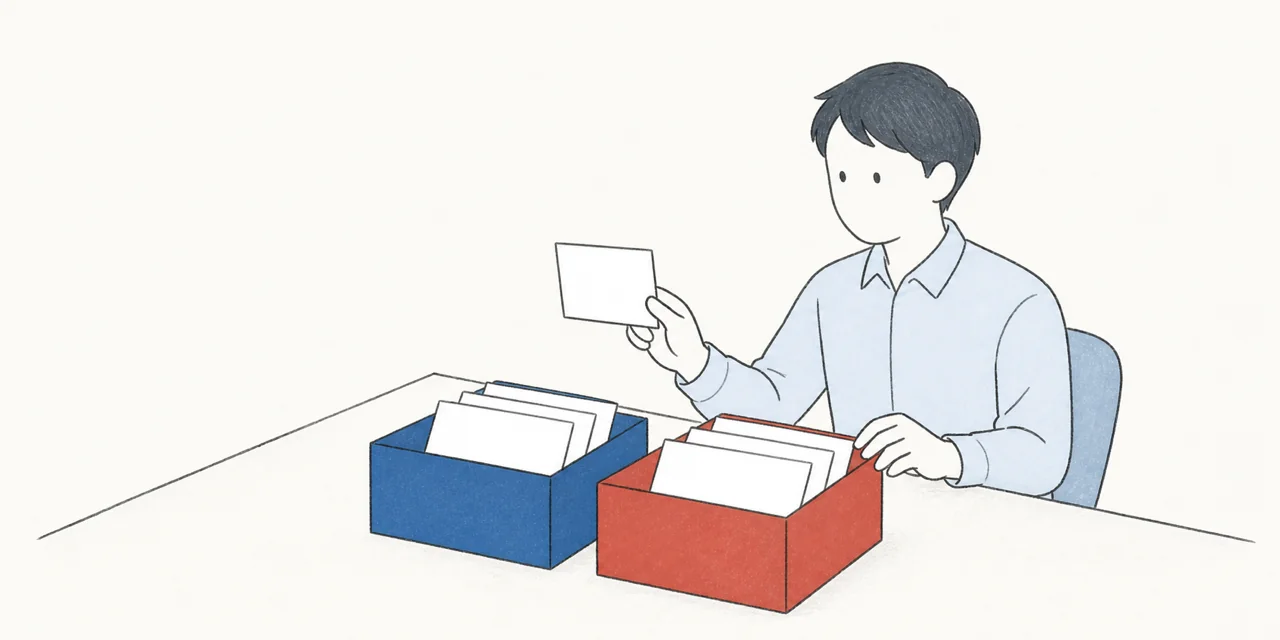 仕事のカードを2つの箱に仕分けているイラスト