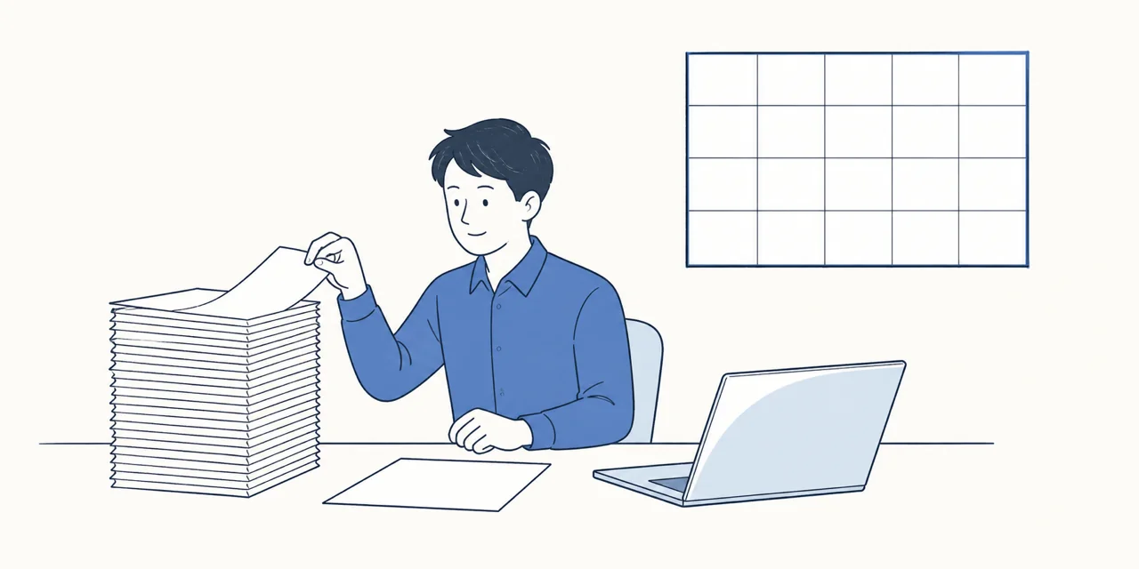 書類の山から1枚だけを選び出しているイラスト