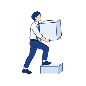 大きな箱を抱えて階段を1段上っている人の絵
