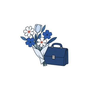 花束と手提げ鞄が置かれている絵