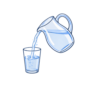 水差しから隣のコップへ注いでいる絵