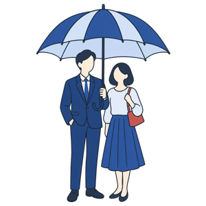 ひとつの傘に入っている家族