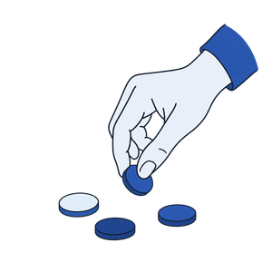 床の硬貨を1枚拾い上げている手の線画